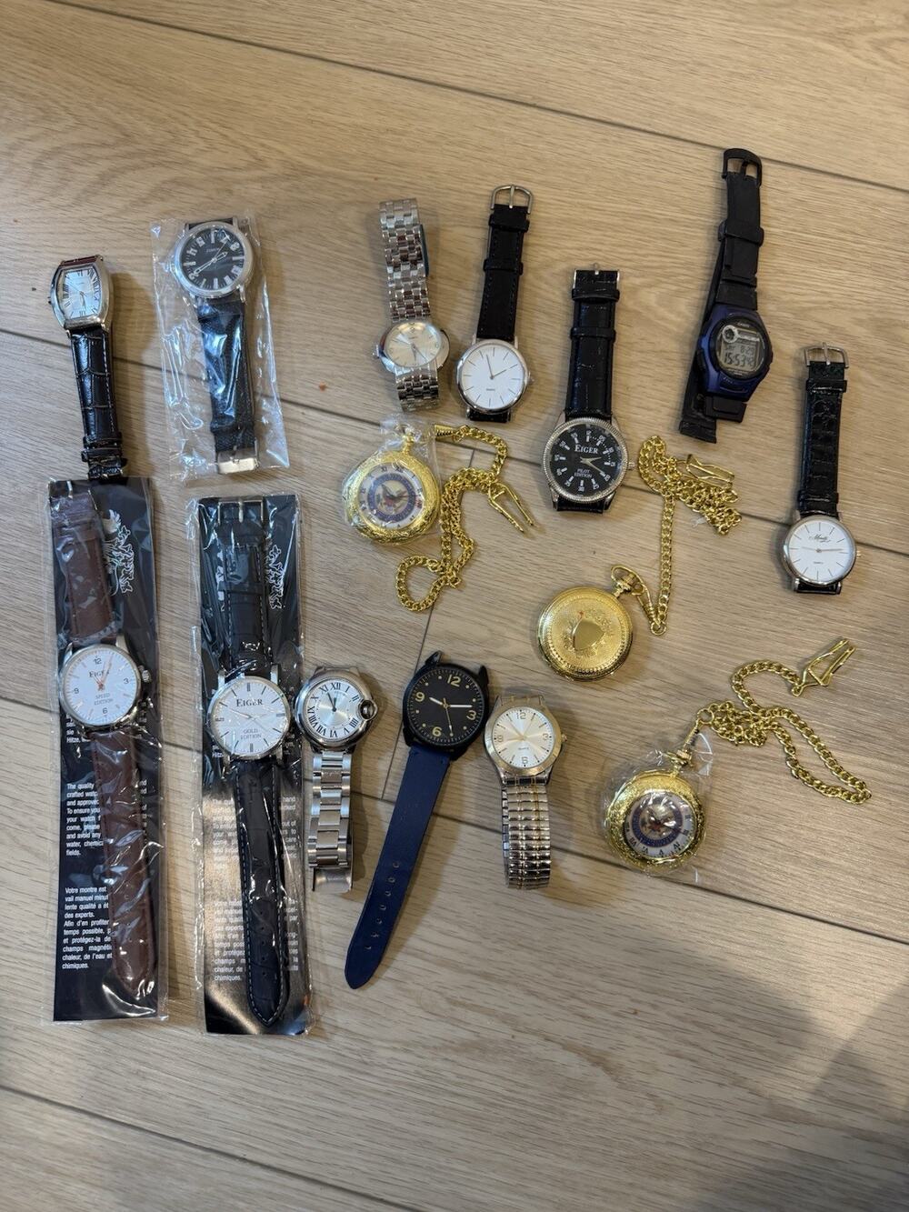 15 VINTAGE WATCHES CITIZEN TIMEX Quartz Pocket Watch Eiger Casio MENS UNTESTED